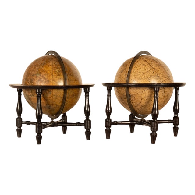 Antique Pair Georgian Terrestrial & Celestial Globes on Stands, Signed J. & W. Cary, 1802 and T. M. Bardin 1800 For Sale
