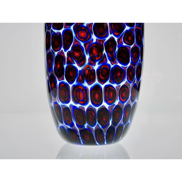 Blue Murano Glass Vase with Floating Murrine Mosaic in Blue and Red, 1980s For Sale - Image 8 of 18