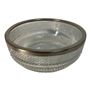 Vintage Falstaff Silver Plate England Diamond Pattern Pressed Glass Serving Bowl For Sale