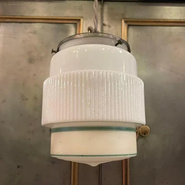Art Deco 1930s Art Deco Milk Glass Layer Cake Pendant Light For Sale - Image 3 of 9