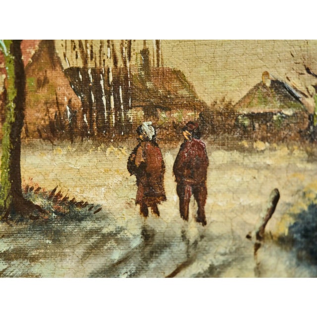 2000 - 2009 B. Van Rijn, Winter Landscape with Figures on Frozen River, Oil on Wood Panel, Framed For Sale - Image 5 of 8