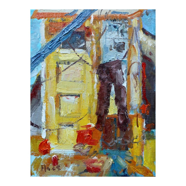 Abstract Impressionist Contemporary Oil Painting Fishing Boat For Sale