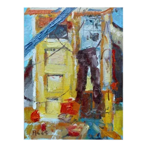 Yellow Fishing Boat, Expressionist Oil Painting