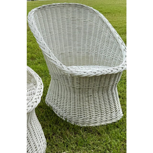 Set of (2) Vintage Wicker Rattan Barrel/Bucket Style Chairs For Sale - Image 4 of 14
