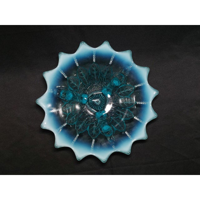 1905 Edwardian Northwood Leaf and Beads Blue Opalescent 7 Inch 3 Footed Bowl For Sale - Image 4 of 8