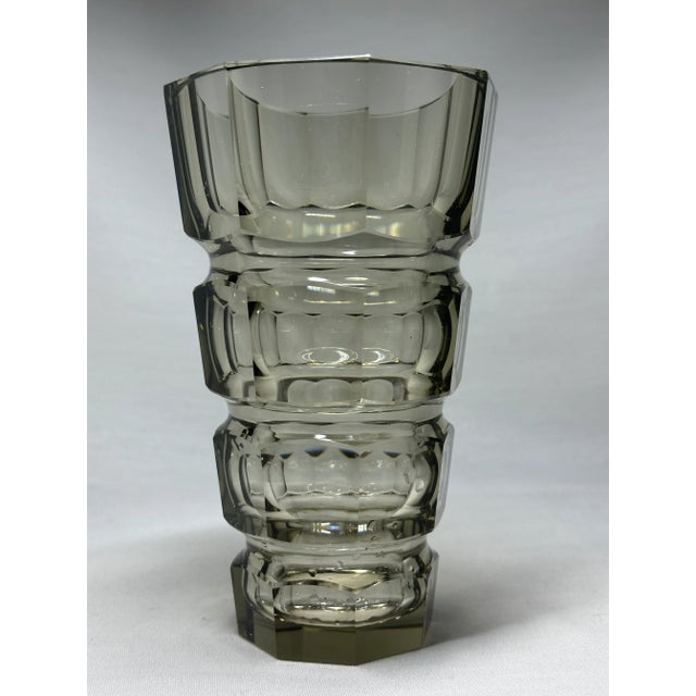 1930s Smokey Topaz Art Deco Geometric Prism Glass Vase