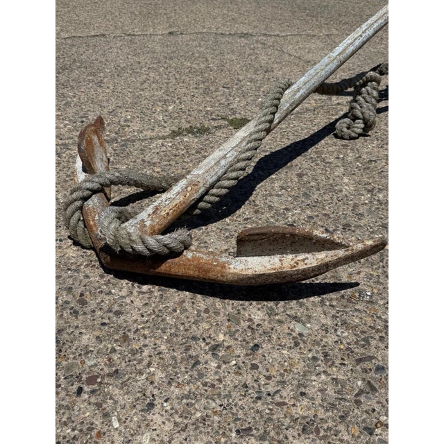 Antique English Victorian Maritime Cast Iron Large Boat Ship's Anchor and Rope For Sale In Philadelphia - Image 6 of 18