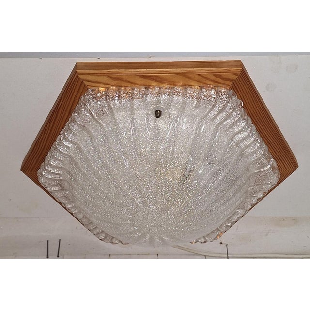 Vintage Ceiling Lamp with Hexagonal Pine Wood Frame for Frosted Glass Shade, 1980s For Sale - Image 4 of 9