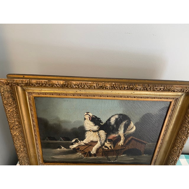 Gray Antique Dogs Oil Painting After Kiorboe Carl Fredrik - Oversvämning For Sale - Image 8 of 12