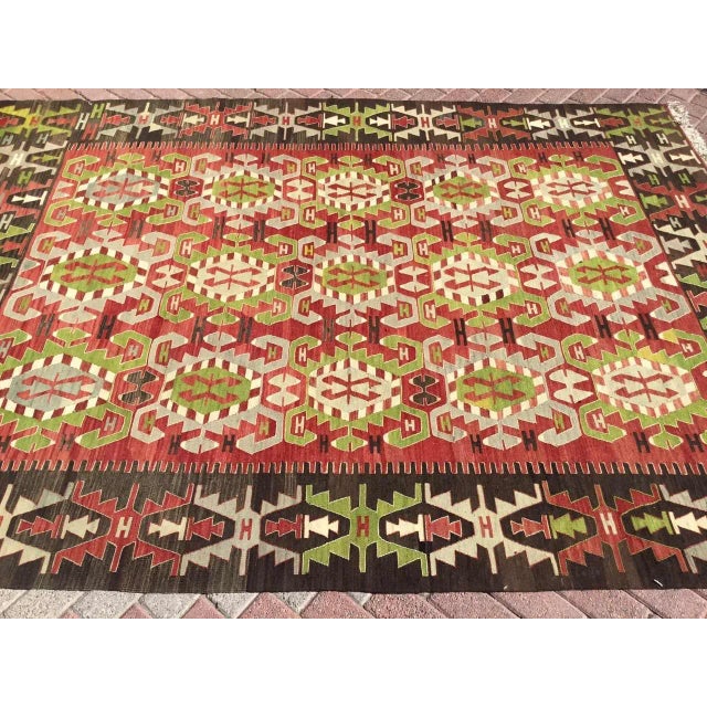 Mid-Century Modern Vintage Turkish Kilim Rug - 83" X 112" For Sale - Image 3 of 11