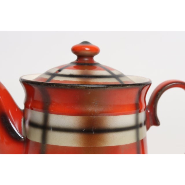 Vintage Czech Bohemian Orange Tartan Plaid Art Pottery Pitcher Teapot by Erphila For Sale - Image 11 of 17