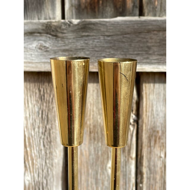 Mid 20th Century Mid-Century Modern Gold-Tone Metal Candelabras- a Pair For Sale - Image 5 of 12