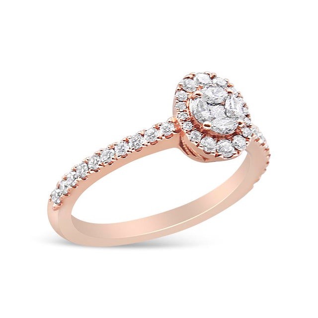 Early 21st Century 18K Rose Gold 1/2 Cttw Composite Marquise Composite Diamond Oval Shaped Halo Engagement Ring (F-G Color, VS1-VS2 Clarity) - Ring Size 7 For Sale - Image 5 of 7