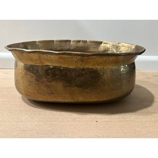 Metal Vintage Hammered Brass Planter or Bowl For Sale - Image 7 of 11
