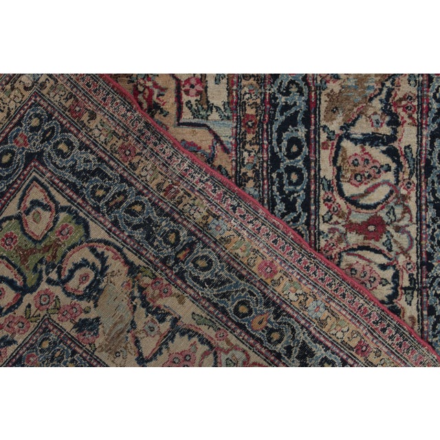 Beige Hand-Knotted Antique Tehranian Persian Rug in Royal Blue, Wine & Beige Floral Pattern For Sale - Image 8 of 9