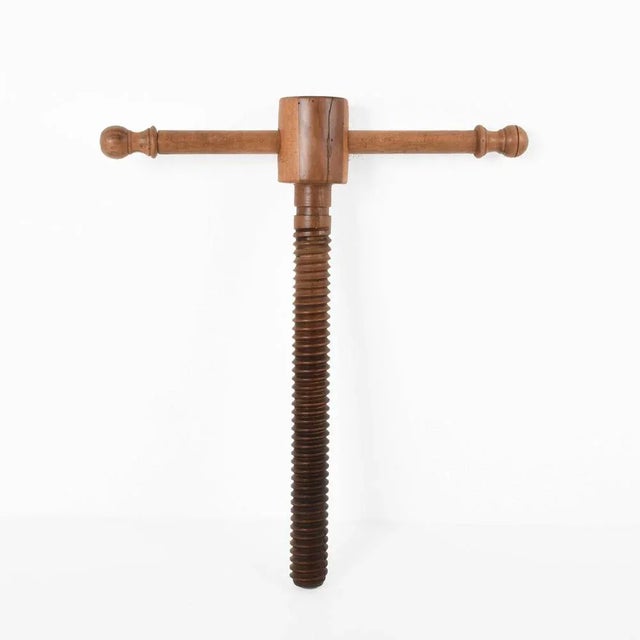 Large Walnut Wine Press Screw Sculpture, Italy, 1900s For Sale - Image 4 of 12