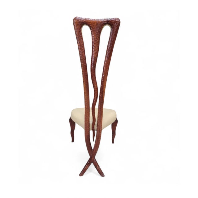 Cream Vintage Side Chair With Mahogany X-Leg Base Attributed to Christopher Guy For Sale - Image 8 of 9