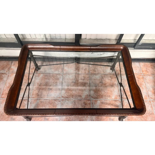 Contemporary Maitland-Smith Attributed Leather and Steel Coffee Table For Sale - Image 3 of 12