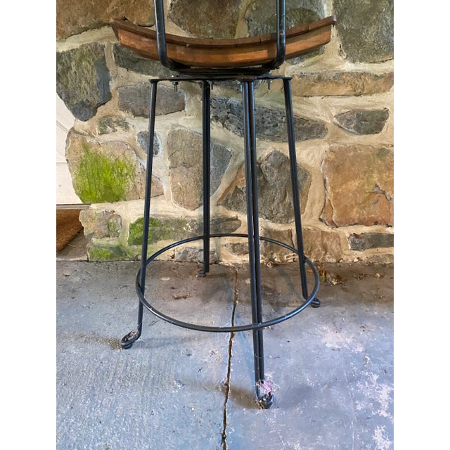 Brown Mid Century Modern Arthur Umanoff Counter Bar Stool Slat Back Bent Wood Swivel Industrial Chair 1963 For Sale - Image 8 of 12