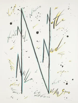 Letter N Blue - Original Hand-Colored Lithograph by Raphael Alberti - 1972 1972