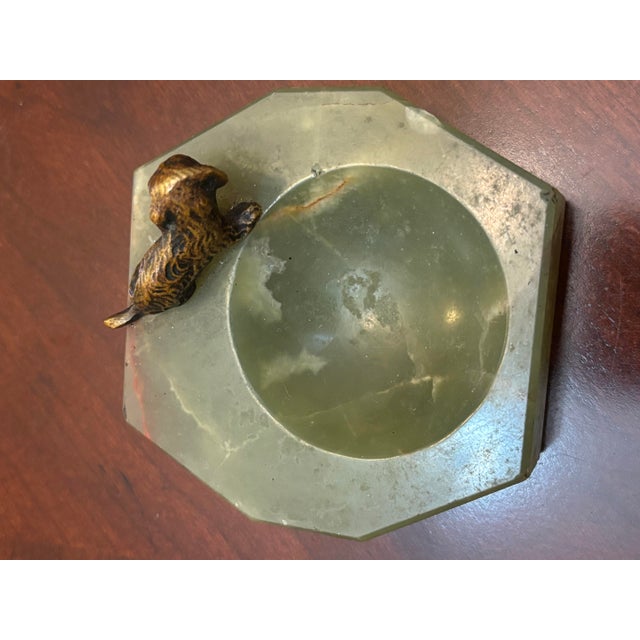 1940s 1940s Bronze Cocker Spaniel Dog Alabaster Octagonal Catch All Ring Dish For Sale - Image 5 of 9