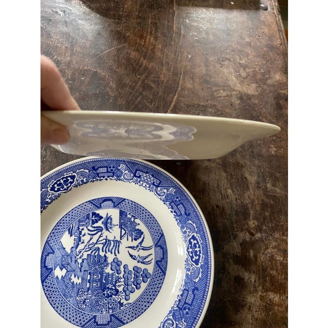 Early 20th Century Early 20th Century Large Blue Willow 11 3/8” Chop Plates - a Pair For Sale - Image 5 of 7