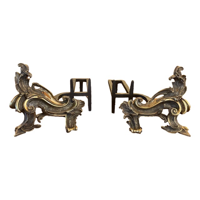 19th Century Luigi XC Bronze Andirons, Set of 2 For Sale