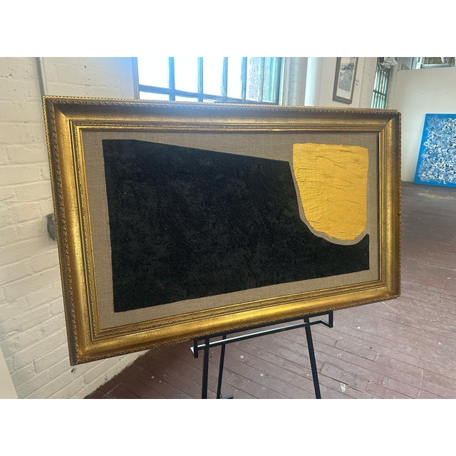 Gold and Carbon Painting on Spanish Linen Minimalist Painting, Framed For Sale - Image 4 of 5