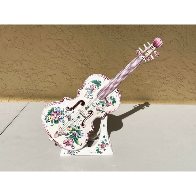 Vintage French Hand Painted Porcelain Violin & Stand For Sale In West Palm - Image 6 of 10