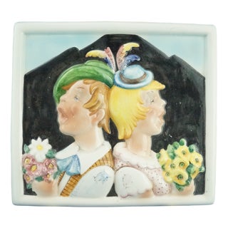 Vintage Art Deco Ceramic Plaque with Children in Bas-Relief, 1940s For Sale