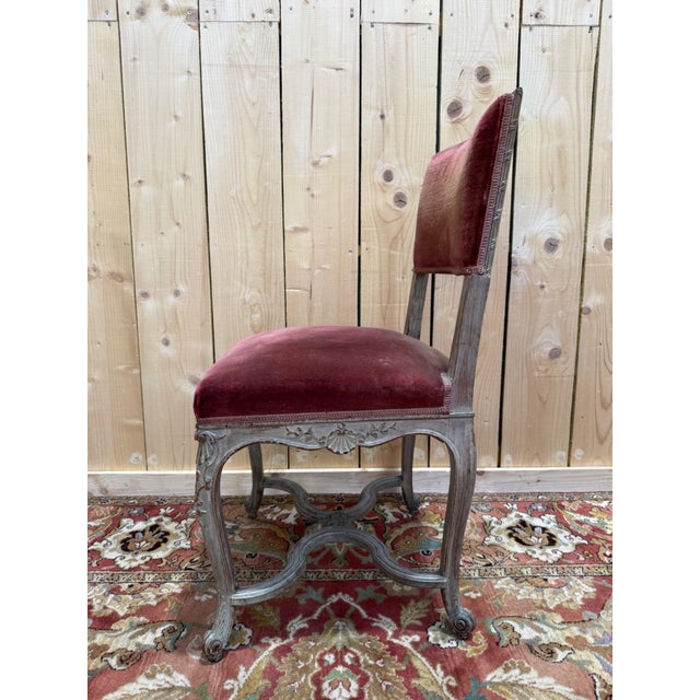 Wood Venetian Louis XV Style Chairs Lacquered Wood with Painted Details and Burgundy Velvet Seats, Set of 8 For Sale - Image 7 of 10