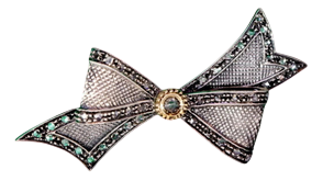 Gold and Silver Bow-Shaped Brooch with Diamond Chips