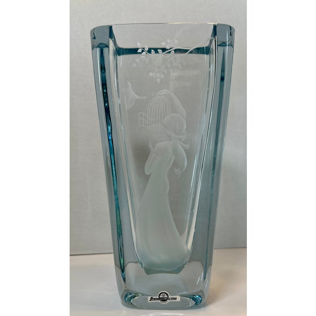 Vintage Strömbergshyttan B1046 Swedish Mid-Century Ice Blue Engraved Crystal Vase For Sale In Chicago - Image 6 of 14