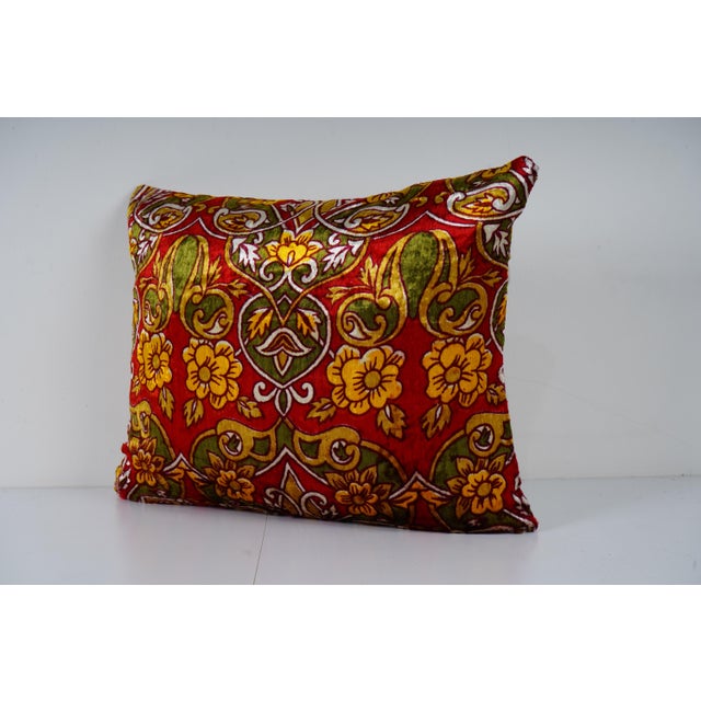 Mid-Century Modern Red Velvet Vintage Pillow Cover For Sale - Image 3 of 4