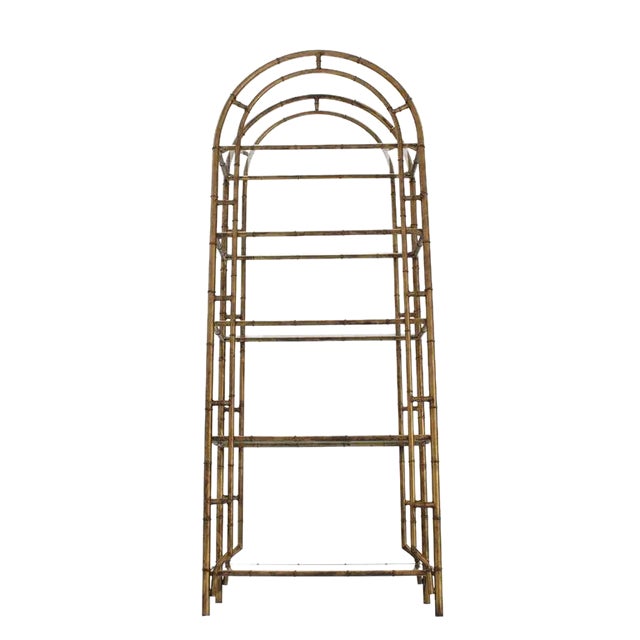 Brown Mid-Century Modern Faux Bamboo Arch Shape Glass Shelves Etagere For Sale - Image 8 of 8