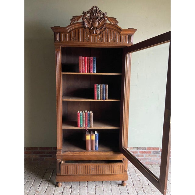 19th century French oak bookcase, crested cupboard, shop cupboard, display cupboard, crockery cupboard, library cupboard....