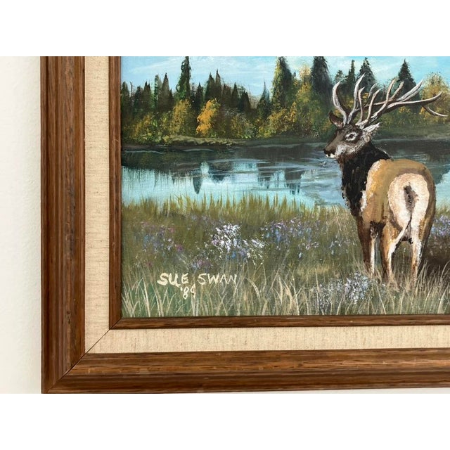 Sue Swan – Original Oil on Panel Stag Landscape Painting, 1989 For Sale - Image 4 of 13