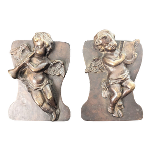 Mid 20th Century Heavy Bronze Finish Hollywood Regency Style Cherub Bookends- Set of 2
