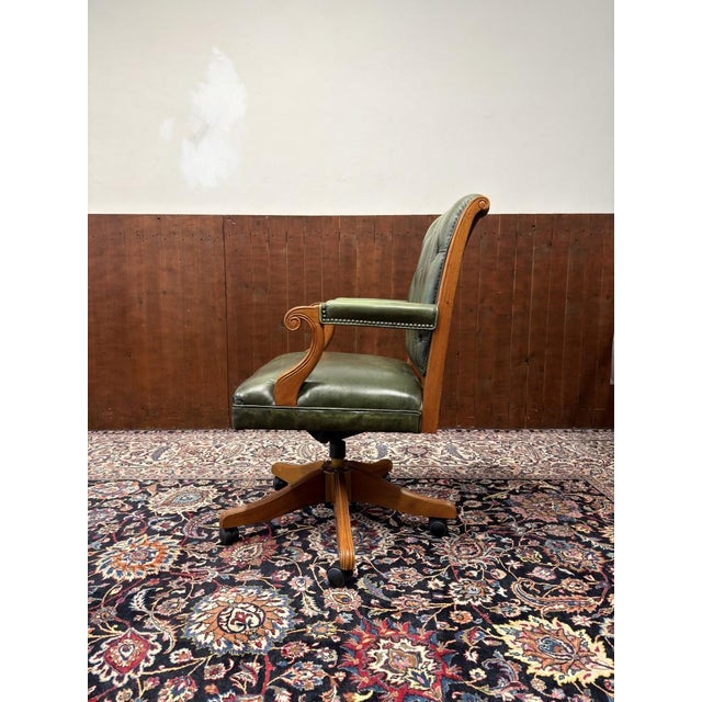 Green English Chesterfield Office Chair For Sale - Image 3 of 8