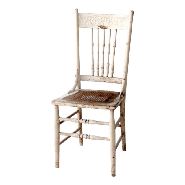 Antique Painted Press Back Chair With Cane Seat For Sale