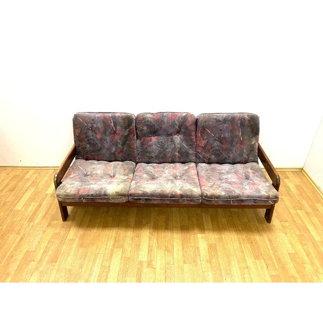 Brown Vintage Sofa in Wooden Frame, 1970s For Sale - Image 8 of 9