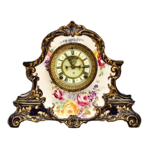 Antique Hand-Painted Porcelain “La Nord” Mantel Clock by Royal Bonn for Ansonia