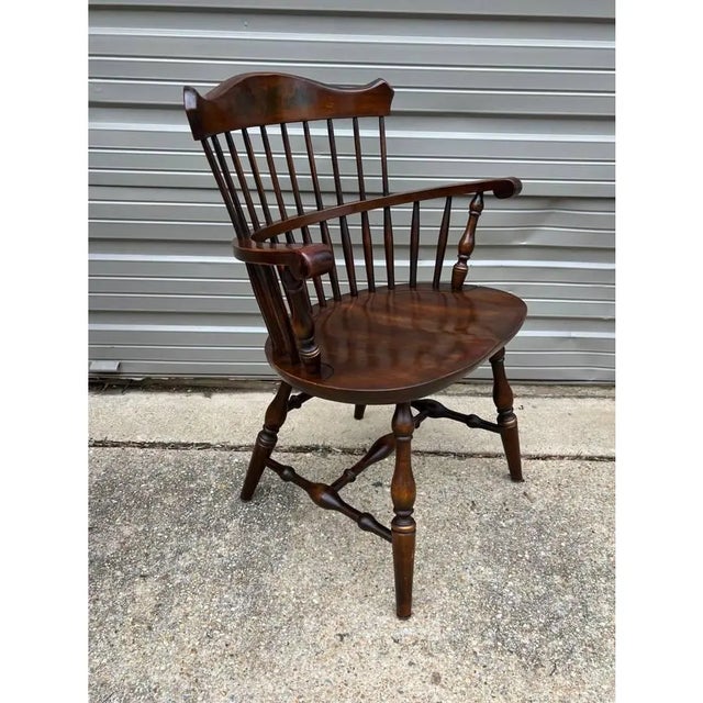 Farmhouse Pair of Vintage Hitchcock Style Solid Wood Windsor Open Armchairs. For Sale - Image 3 of 12