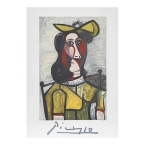 1980s "Portrait de Femme au Chapeau et a la Robe Vert Jaune" Lithograph After Pablo Picasso