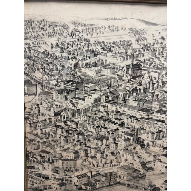 Vintage Framed Bird’s Eye View City Lithograph Print Panoramic Map Architectural For Sale - Image 4 of 8
