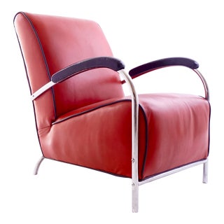 Kem Weber Red Tubular Arm Chair, Vintage Mid-Century Modern For Sale
