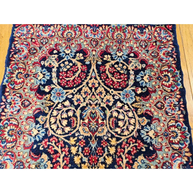Vintage Persian Kerman Rug, Hand-Knotted Wool, All-Over Floral Garden Pattern, Navy & Ivory, 3x7 For Sale - Image 14 of 16