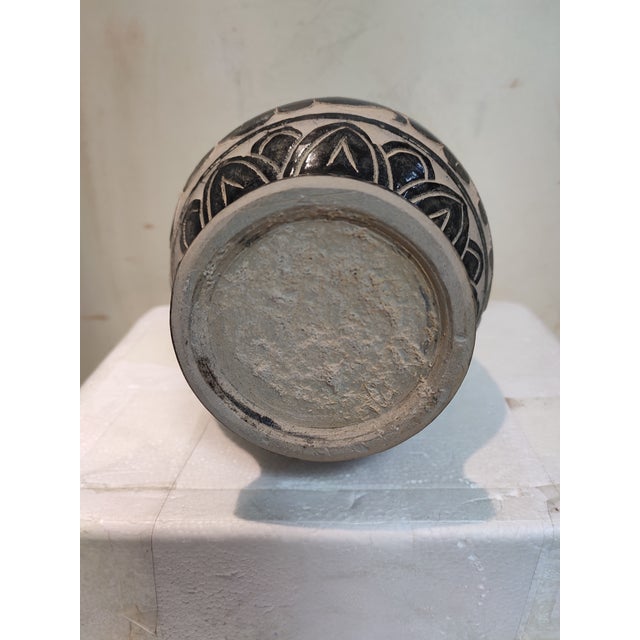 Ceramic Chinese Ceramic Vase Cizhou Ware Black Glaze Porcelain Yuhuchun Vase Hand Carved Flowers Pattern For Sale - Image 7 of 11