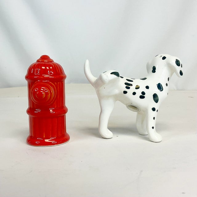1990s 1990s Vintage Figurative Boho Dalmatian Fire Hydrant Salt & Pepper Shakers - a Pair. For Sale - Image 5 of 10