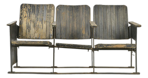 3-Seater Cinema Bench in Patinated Wood with Metal Frame